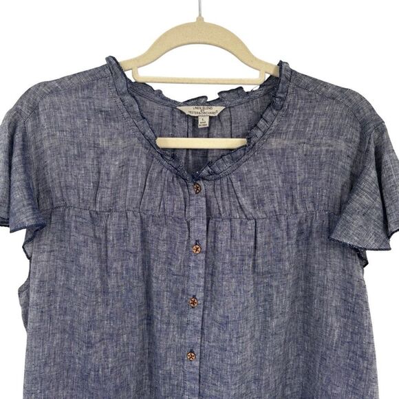 Hester & Orchard Linen Blend Button Front Babydoll Top Blue Size Large - Picture 3 of 7